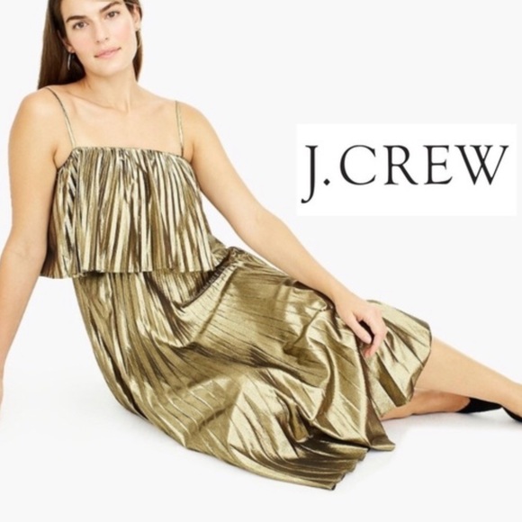 J. Crew Dresses & Skirts - New J crew Collection Gold Lamé Pleated Midi Dress